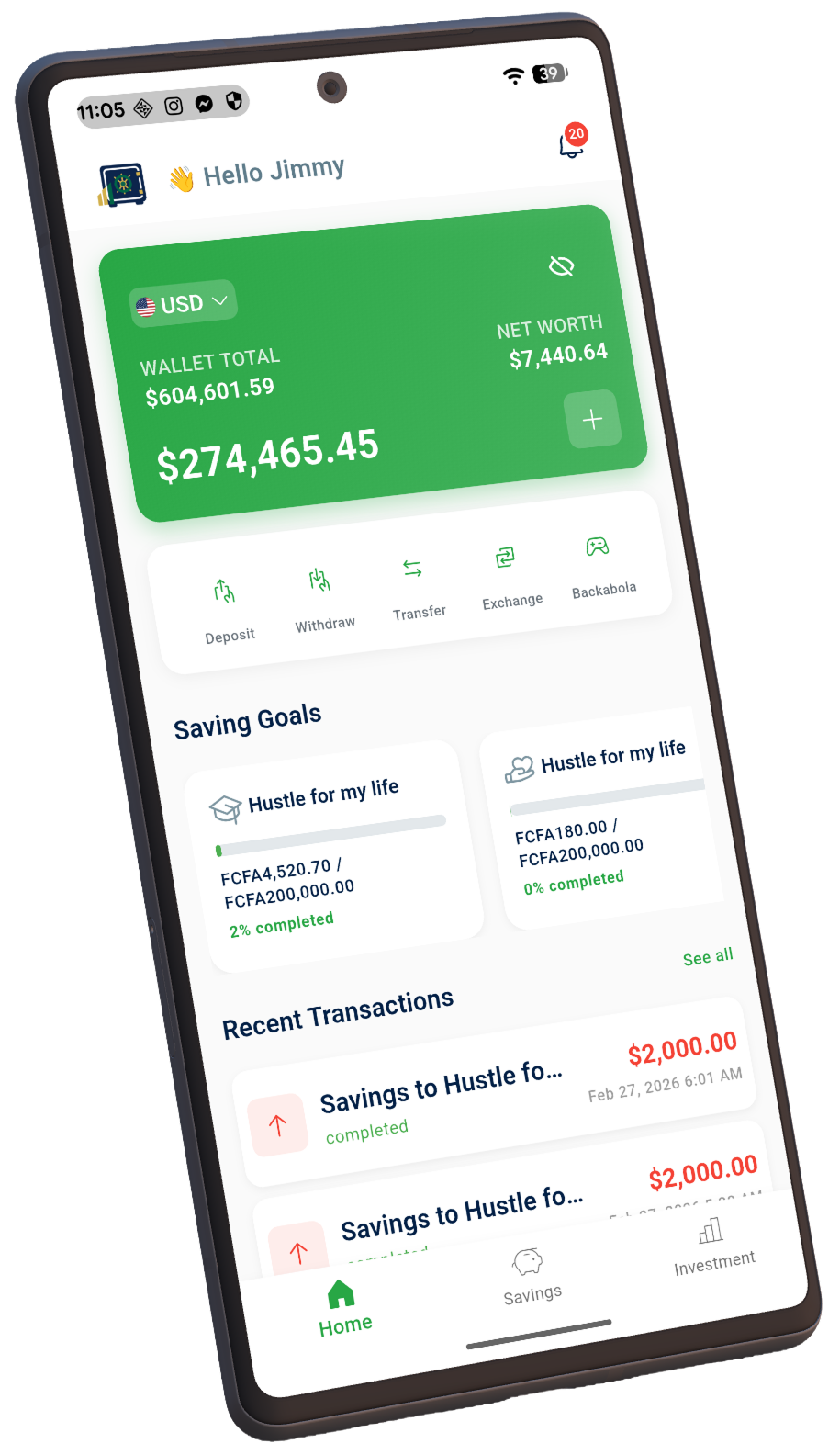 My Backup Finance savings dashboard